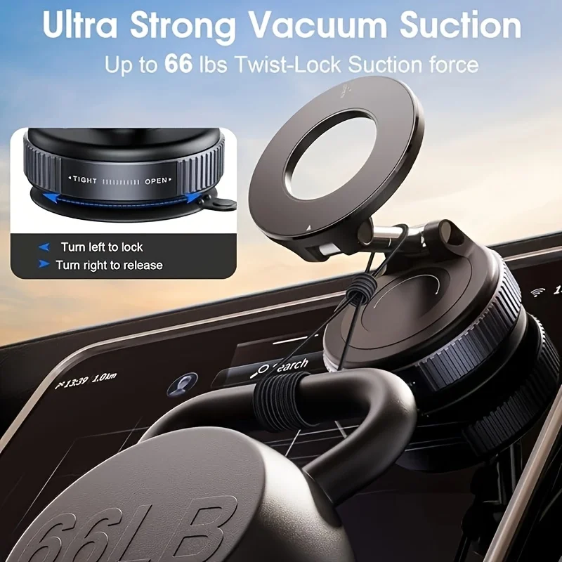 Novora Ultra Strong Vacuum Suction Car Phone Holder 360° Magnetic Mount with 66 lbs Twist-Lock Force Foldable & Magsafe Compatib