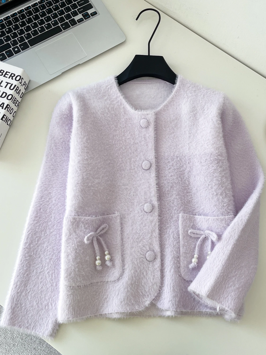 韓国 Sle レディース ニットコート ロング Sve ラウンド ネットノット 冬 ファッション アウター 多用途 ミッドレングス カーディガン