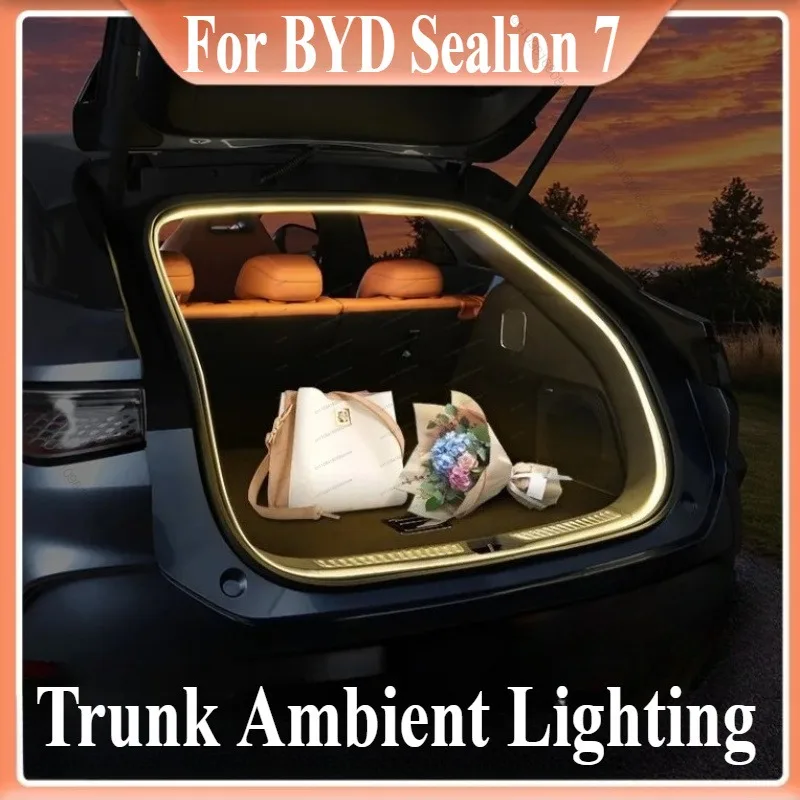 For BYD Sealion 7 Sealion 07 EV 2024 2025 Car Rear Trunk Brighten LED Strip Lighting Waterproof Flexible Accessories
