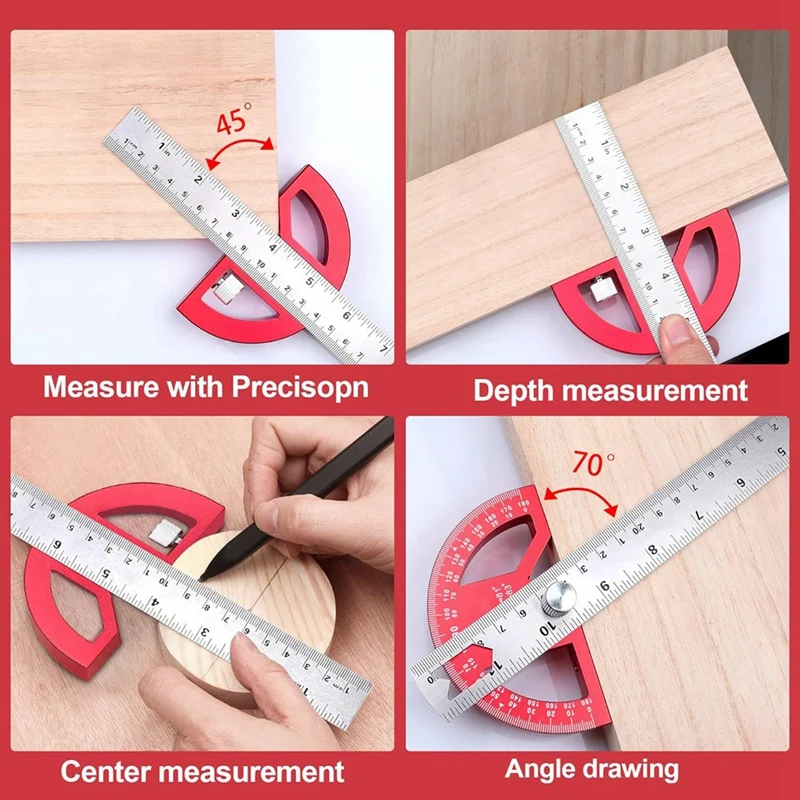 Red Protractor Angle Finder Aluminum Angle Ruler-Protractor For Woodworking, Angle Measuring Tool With 0-180 Degrees