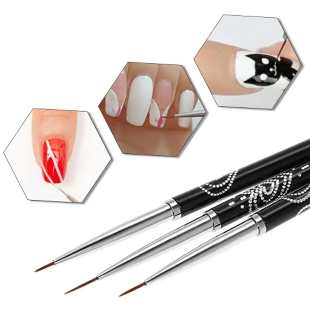 Metal Handle Nail Eyeliner Brushes 7mm/9mm/11mm Black Color Nail Art Liner Brush Thin Design Nail Drawing Pens Gel Polish Design