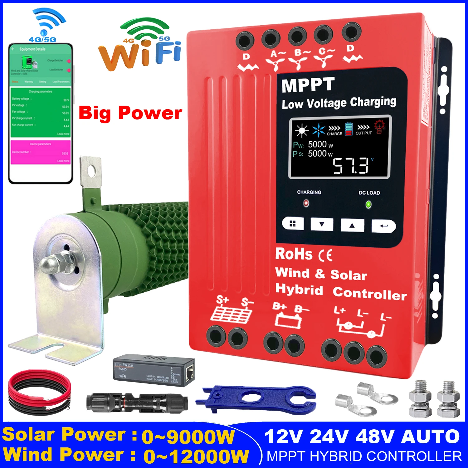 

3000W 4KW WIFI Hybrid Solar Wind Charge Controller Power System MPPT Solar Regulator For 12V 24V 48V Lithium Lead-acid Battery