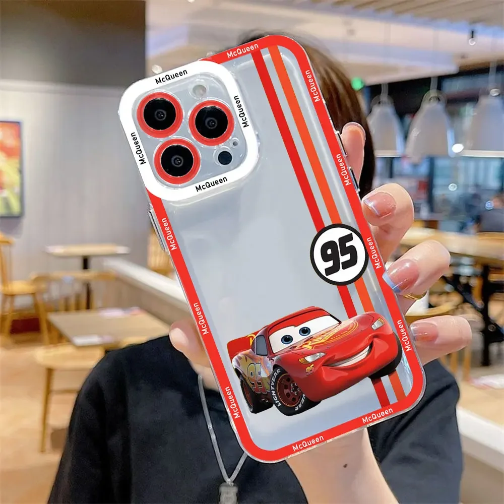 Disney Cars Lightning McQueen Phone Case For iPhone 15 14 13 12 Mini 11 Pro Max X XR XS 7 8 SE Plus Silicone Transparent Cover