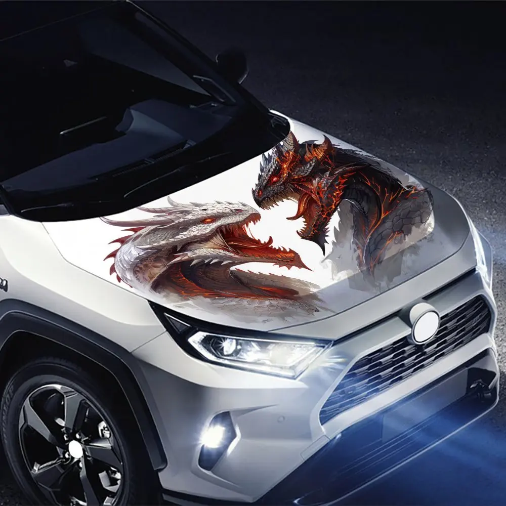Duel of the Blazing Cold: The Fateful Clash of the Dragon؛ أغطية فينيل للسيارة، رسومات غطاء محرك السيارة من الفينيل، تصميم ملصق صادم