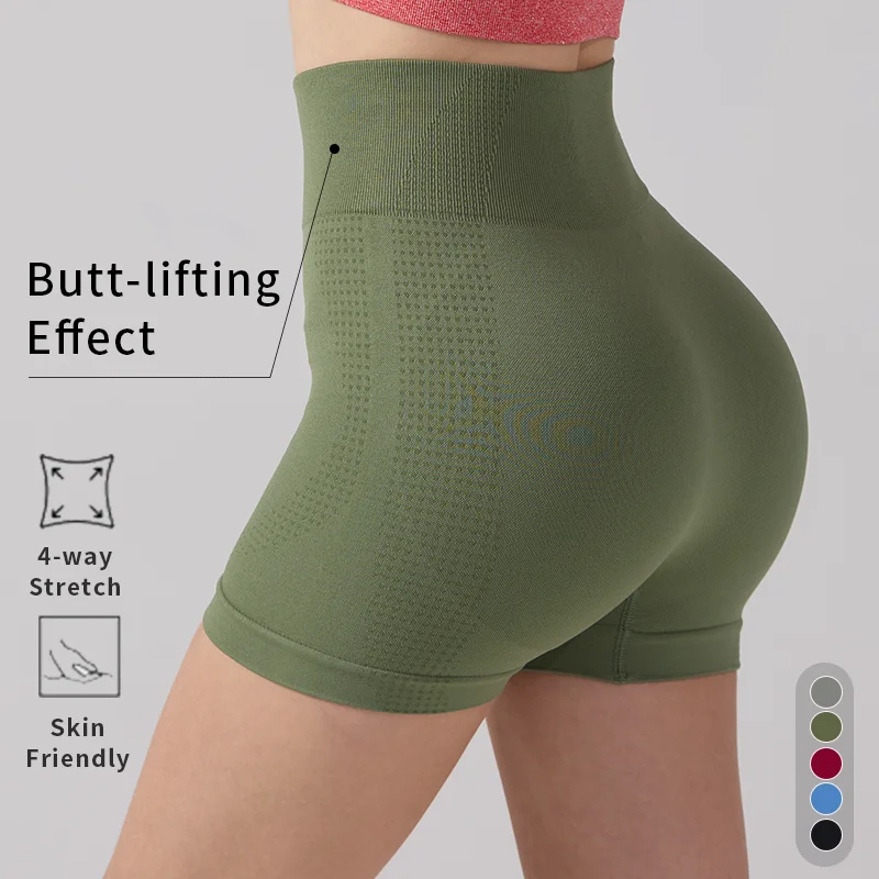 여성 복숭아 엉덩이 피트니스 반바지 리프트 엉덩이 꽉 바지 하이 웨이스트 트레이닝 요가 반바지 사이클링 스포츠 통기성 3 점 반바지