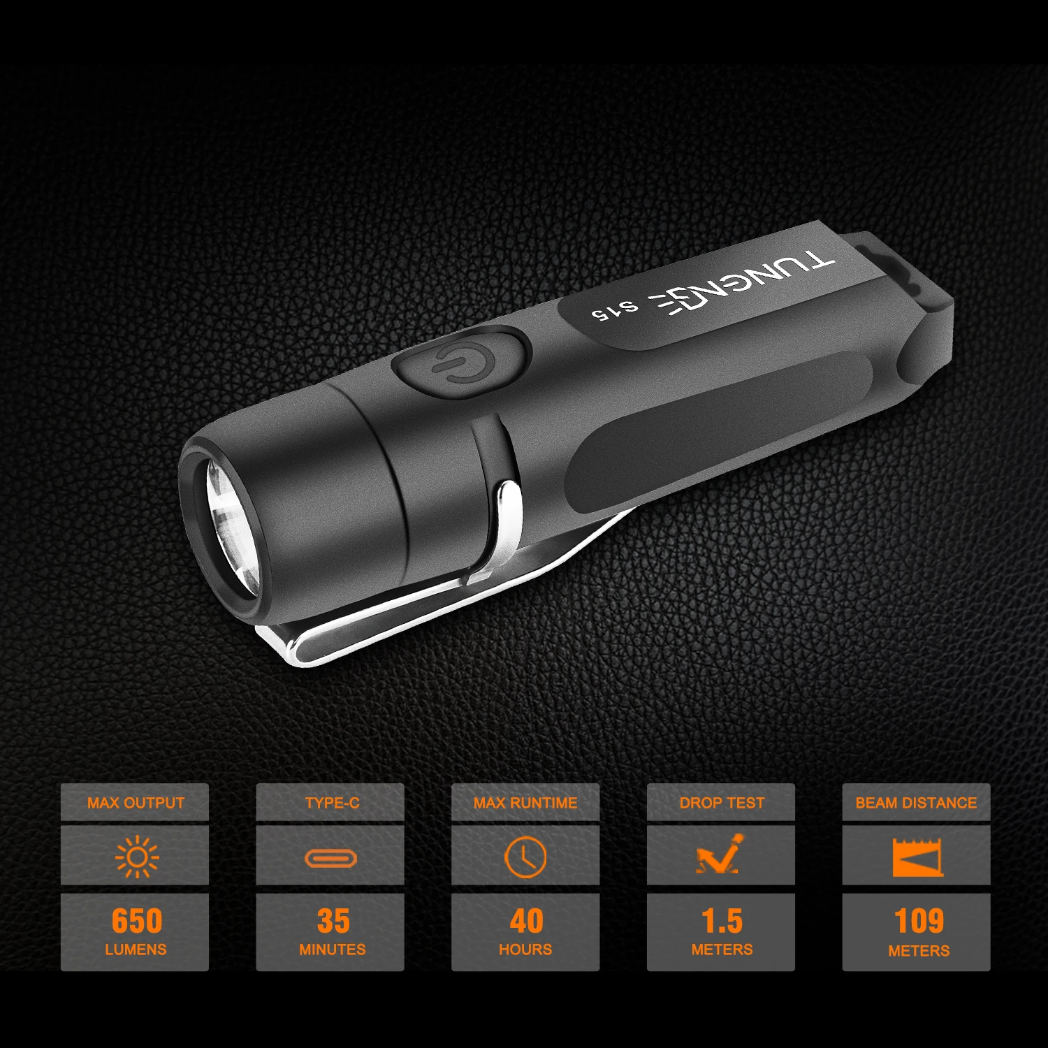 S15 Mini Flashlight Keychain Torch 650 Lumens Extremely High Brightness IP66 W/P TYPE-C Fast Charging Lighting Tool