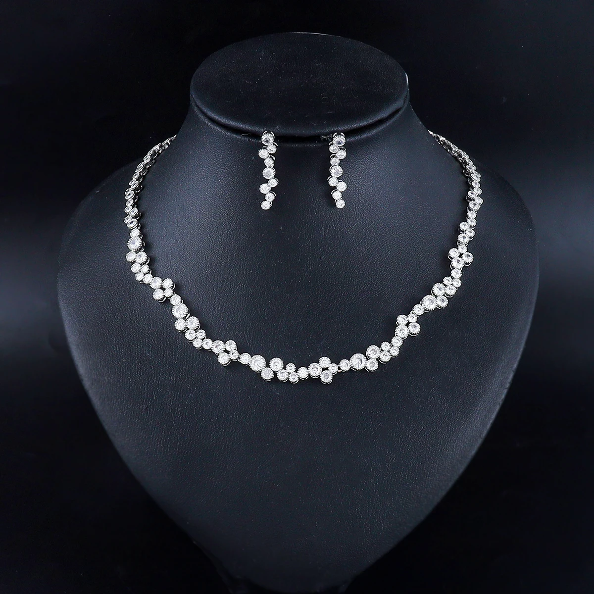 WEIMANJINGDIAN Brand New Arrival Brilliant Round Cubic Zirconia Crystal Necklace and Earring Wedding Bridal Jewelry Set