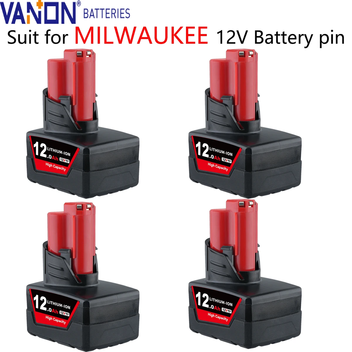 

VANON 1/2/4Pack M12 12.0Ah 12V Lithium Battery Replace for Milwaukee 48-11-2460 48-11-2411 48-11-2420 Cordless Tools Battery pin