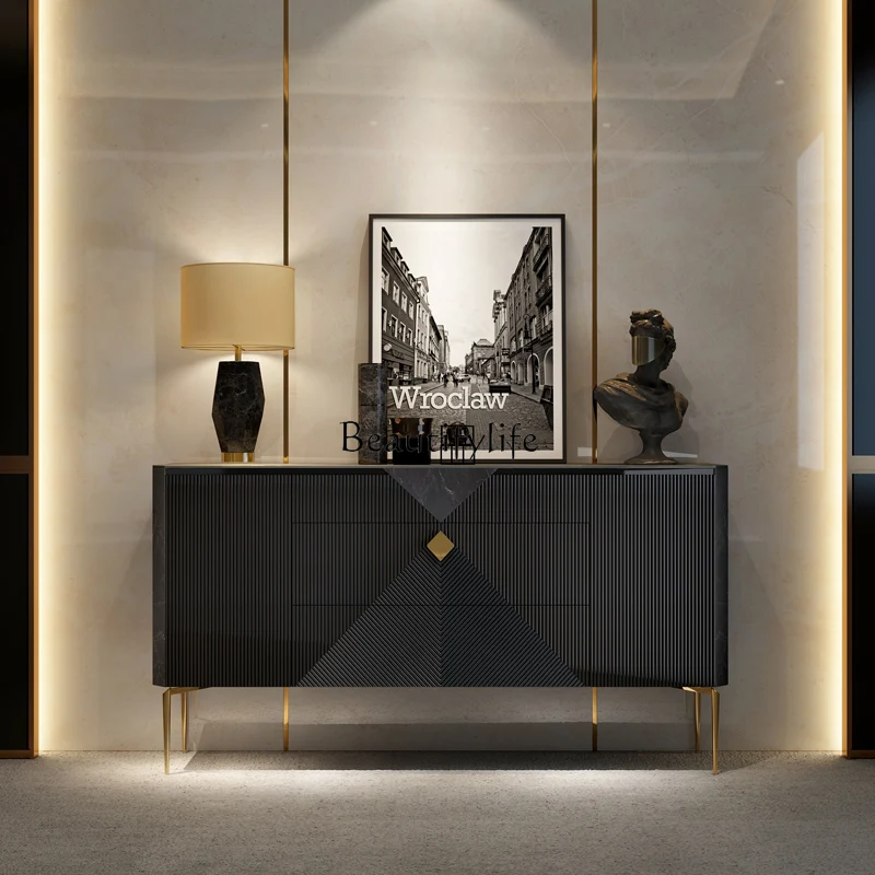 

Italian light luxury style home entrance door cabinet is opposite the door villa living room high PC and console game lying rock