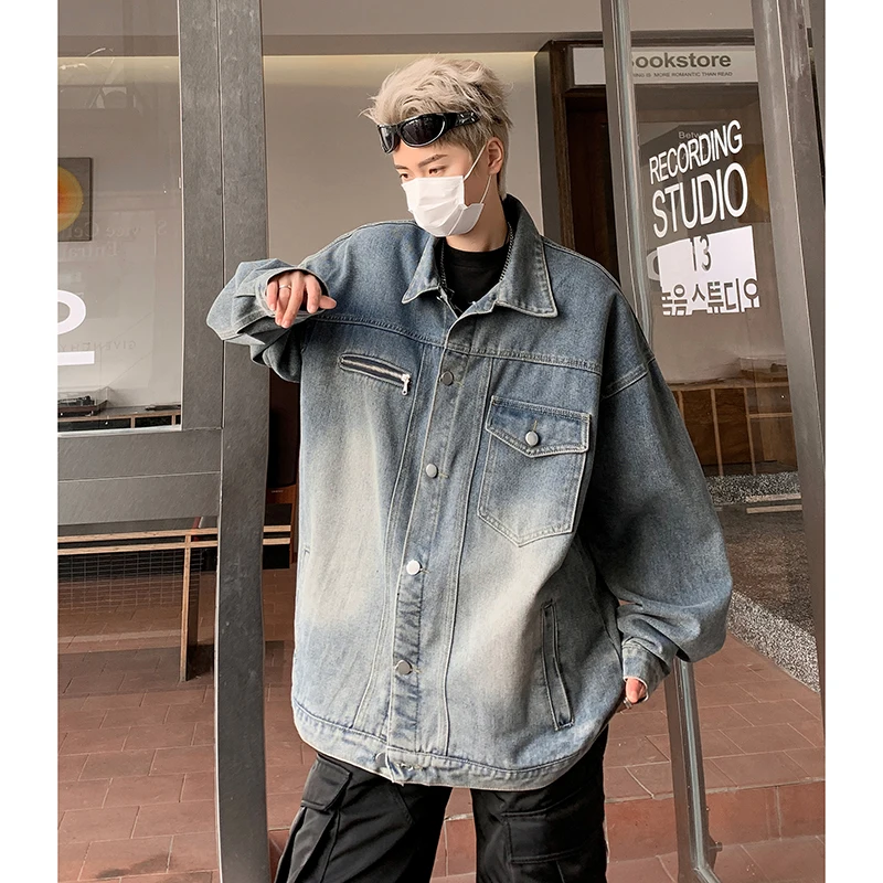 

Super Cool Hip Hop jean coat Men High Street Spring Autumn Harajuku Casual Waterproof Windbreaker Men's Coat Work Clothes