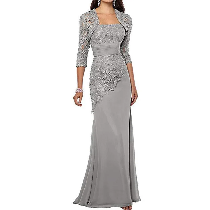 

Mother of the Bride Dresses with Jacket فستان حفلات الزفاف Applique Three Quarter Long Sleeves Mermaid Mother's Evening Gowns