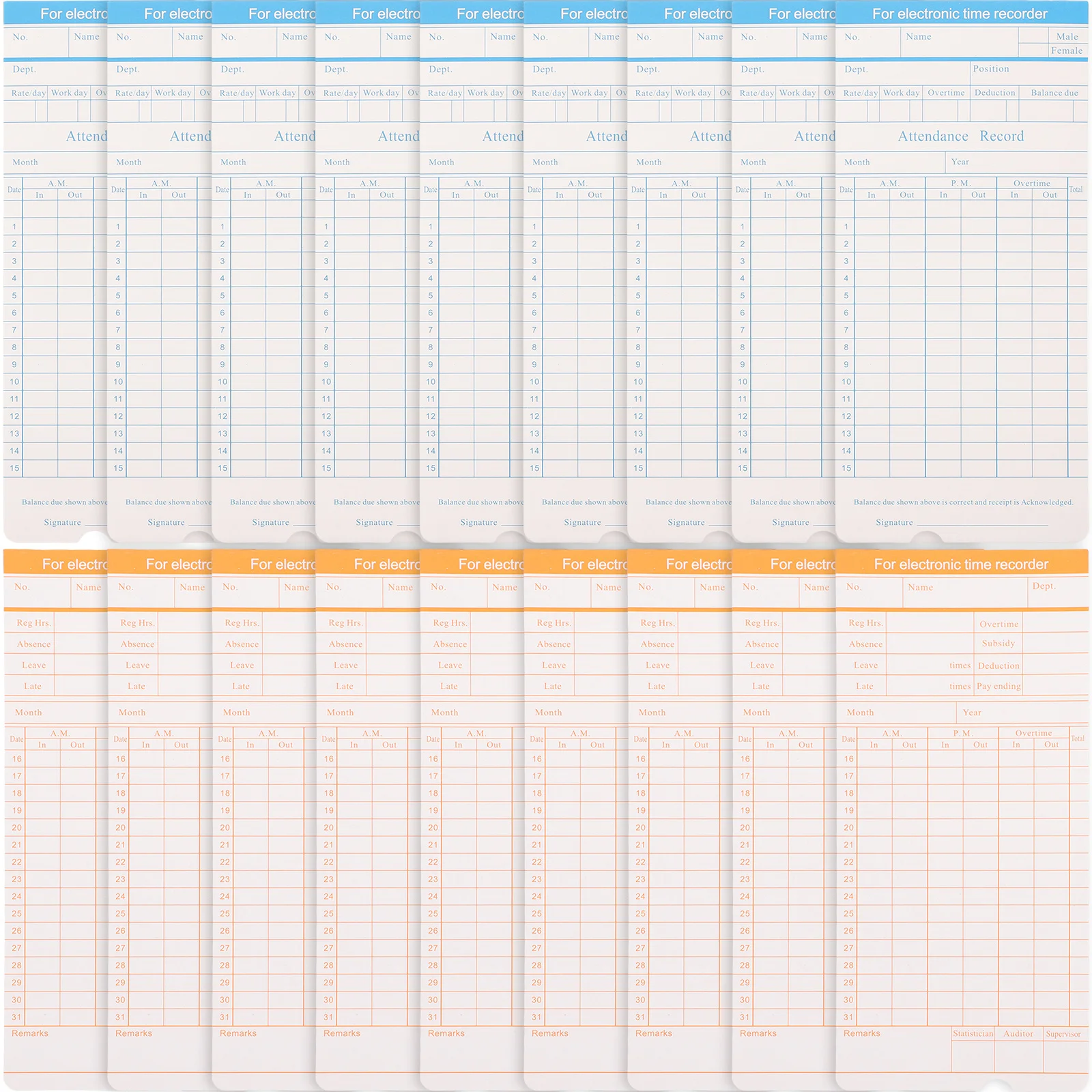 100枚 両面タイムカード 英語版 オフィス用 出勤記録用紙 ウィークリー マンスリー トラッキング 従業員用