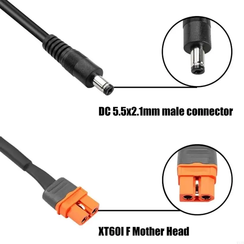 Industrial XT60i F Female to DC5521 Male Adapter Cable Transmission Plug Compatibility with Portable Power Units