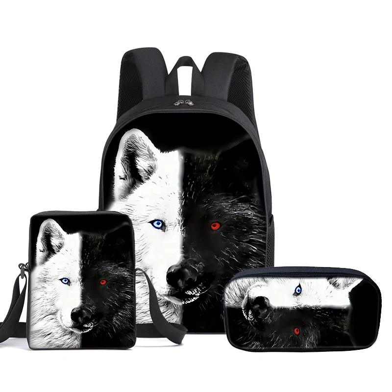 الذئب 3 قطعة/المجموعة الطفل على ظهره مع حقيبة ساع ، أكياس قلم رصاص ، حقائب مدرسية لصبي/فتيات أفضل هدية ثلاثية الأبعاد الكرتون طالب الحقائب المدرسية #5