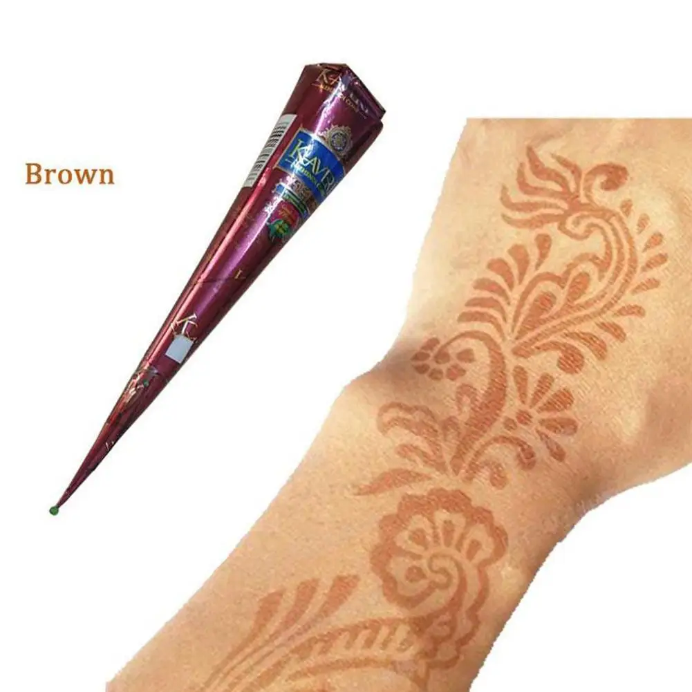 1 Uds. Pasta de tatuaje de Henna india, pintura corporal de cono, Kit de tatuaje temporal a base de hierbas naturales Heena Mehndi, pintura para tatuaje corporal, crema para tatuaje