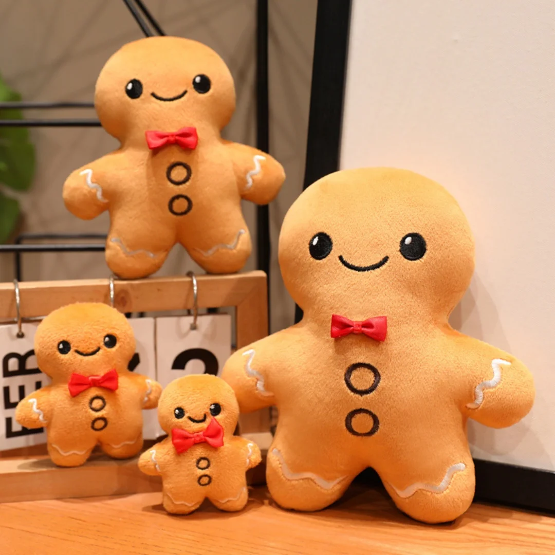 Smiling Gingerbread Man Plush Toy Cute Christmas Stuffed Doll Happy Face Soft Holiday Gift for Kids Lovers Festive Decor