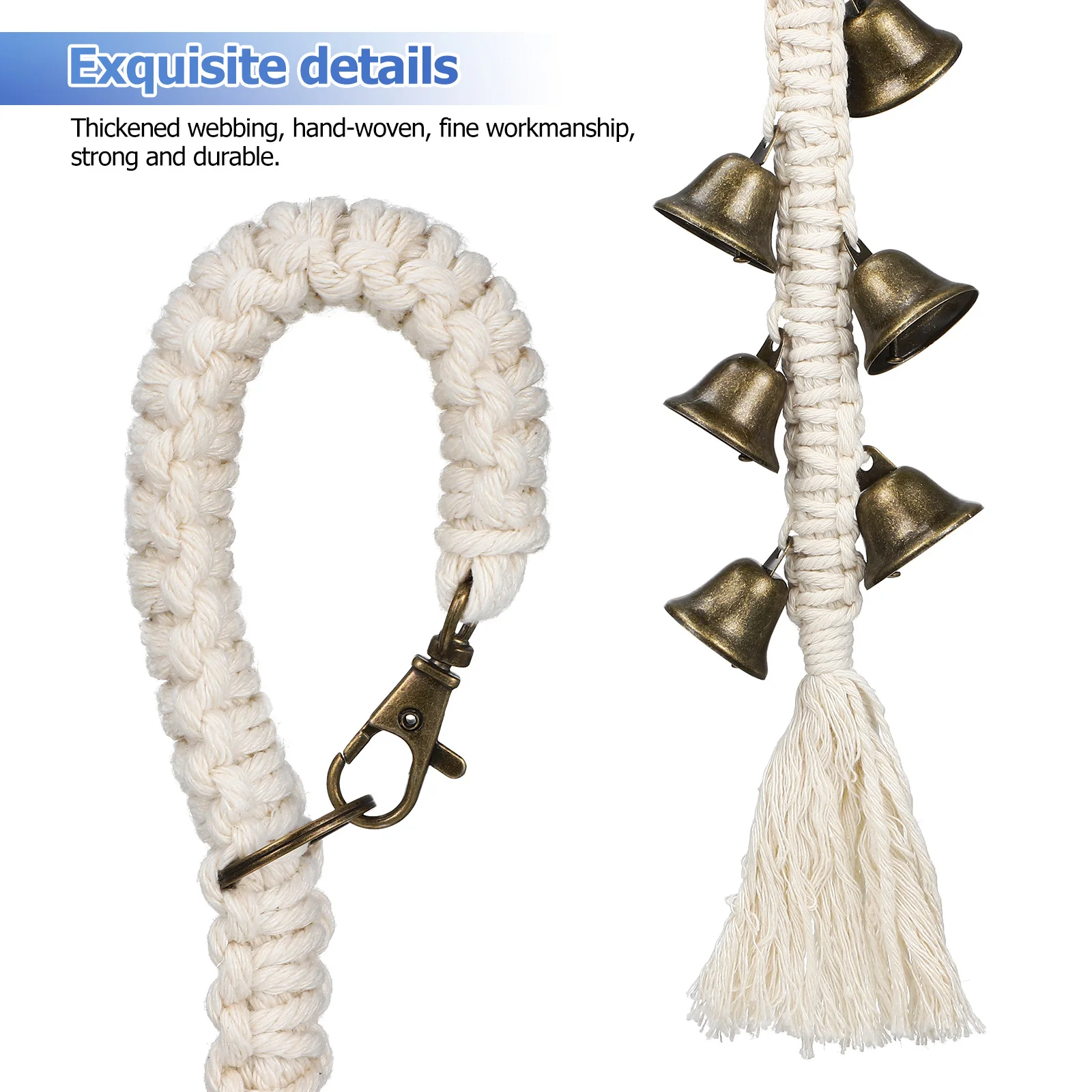 

2Pcs Dog Doorbells Cotton Rope Handwoven Adjustable Bells for Door Knob Potty Training and Outdoor Communication Pet Supplies