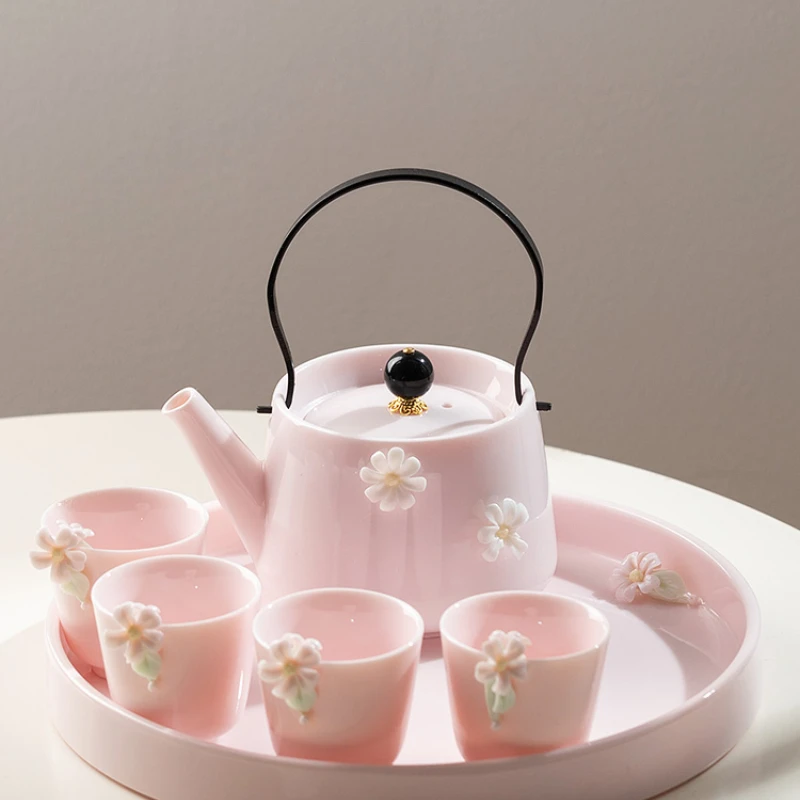 

Yipin Qiantang Tea Set for Household Women's Simple Modern Ceramic Beam Pot Afternoon Tea Kung Fu Tea Pot Tea Cup