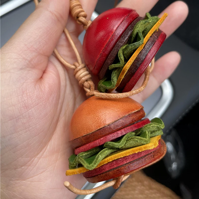 Cowhide Burger Bag Charm,Keychain Hanging Pendant,Genuine Leather,Handbag Schoolbag Decor Accessories,A Gift for Children/Friend