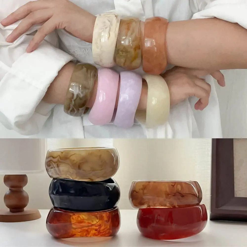 Vintage Wide Irregular Resin Bracelet Marbling Geometric Cuff Bracelet Thickened Exaggerated Chunky Bangle Gifts