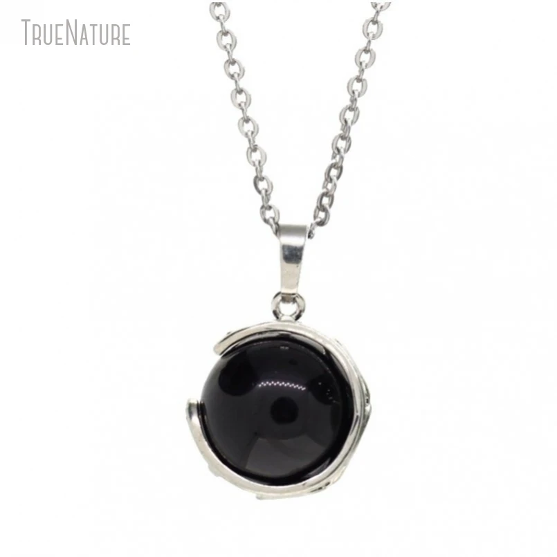 5Pcs Wholesale  Round Coin Shape Circle Chain Jewelry Silver Color Black Copper Onyx Necklace NM48584