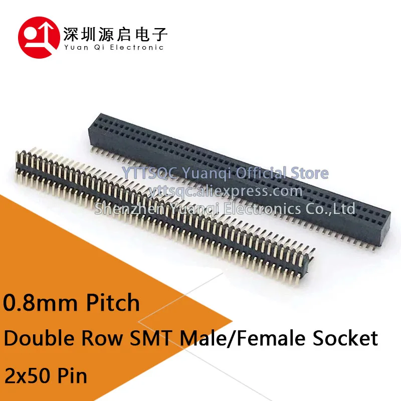 2 Pcs/Lot 0.8mm Pitch Pin Header Connector Double Dual Row Male Female 2x50Pin 2*50p 100pin PCB Board Socket Pinheader SMT SMD