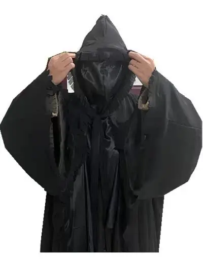 

Костюм для ролевых игр на Хэллоуин: длинный плащ с капюшоном, наряд волшебника-короля для сценических выступлений, черный костюм нищего из полиэфирного волокна