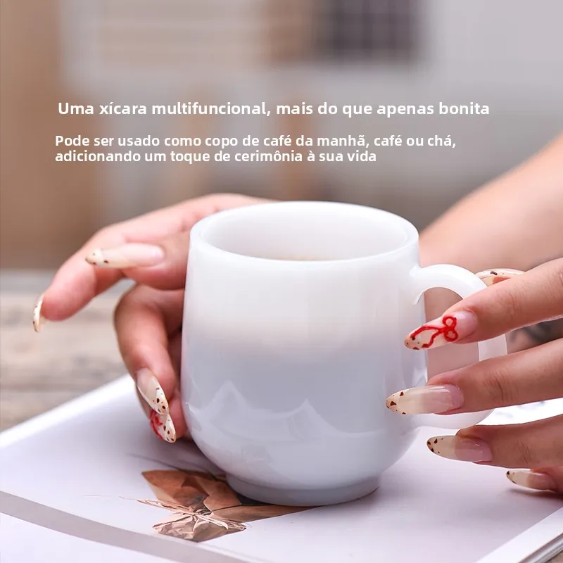 創造的な翡翠セラミック製ティーカップ、ハンドル付き、家庭用コーヒーカップ、高級感のあるカップ、水やお茶用、和風