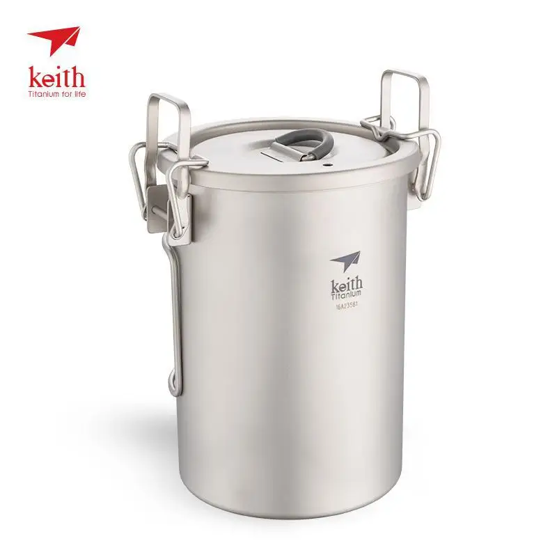 Keith Titanium Cooking Pot With Folding Handle Outdoor Camping Hiking Cooker Travel Picnic Cookware Utensils 900ml 256g Ti6300