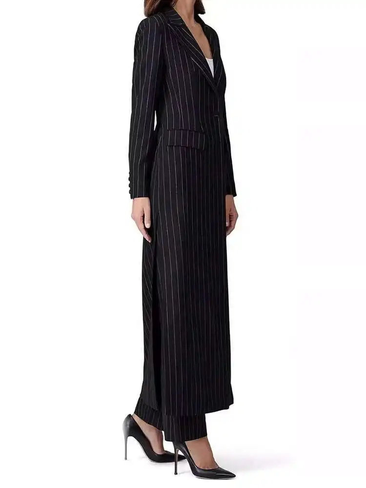 BJTZ سترة طويلة ممتدة بحافة مخططة بزر واحد للنساء لربيع وخريف 2024 سترات نسائية عصرية للنساء أنيقة