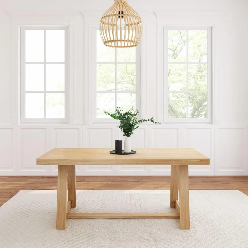 72 Inch Farmhouse Dining Table, Large Wooden Rectangular Dinner Table for Dining Room, Home Office