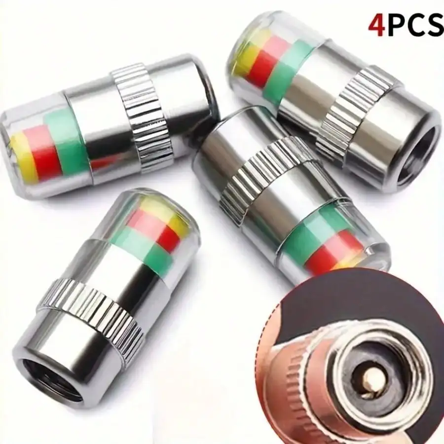Tire Pressure Indicator Caps, 4pcs Valve Cap Monitoring Tool for 30-35 PSI Tires with Green Display and No Battery Design