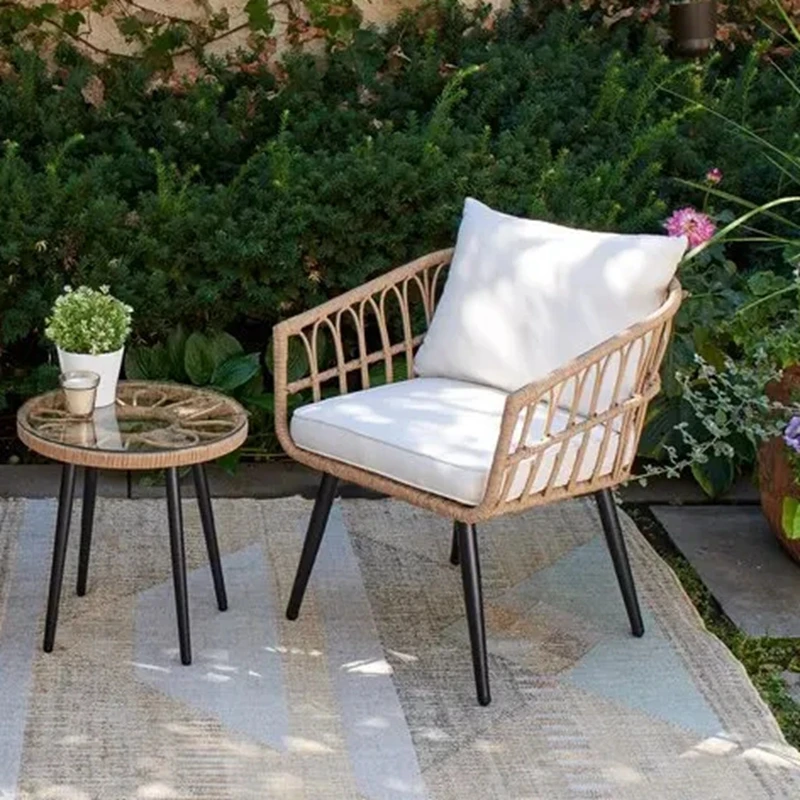 

Nordic Rattan Chair set Outdoor waterproof Furniture Leisure Homestay Balcony Patio Garden chair Table Combined stool