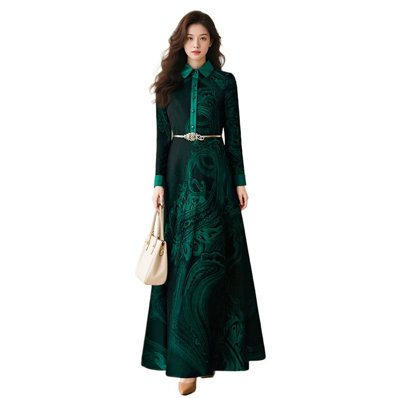 Original Design Women Jacquard Long Dress Turn-down Collar Floral Patchwork  Design Dress Party Events Clothing Vintage Dresses - AliExpress 200000345