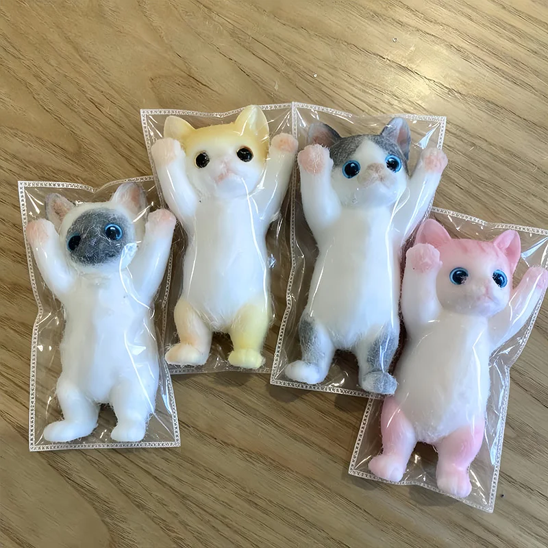 Cute Flocked Cat Squeeze Toy Soft Sticky Kitten Squishy Stress Relief Fidget Doll Anxiety Relaxation Home Decor Gift