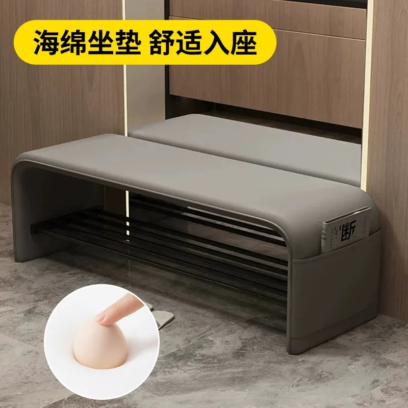 Light Luxury Faux Leather Shoe Changing Stool, 2-Tier Shoe Storage Bench, Entryway Shoe Cabinet With Seat For Home