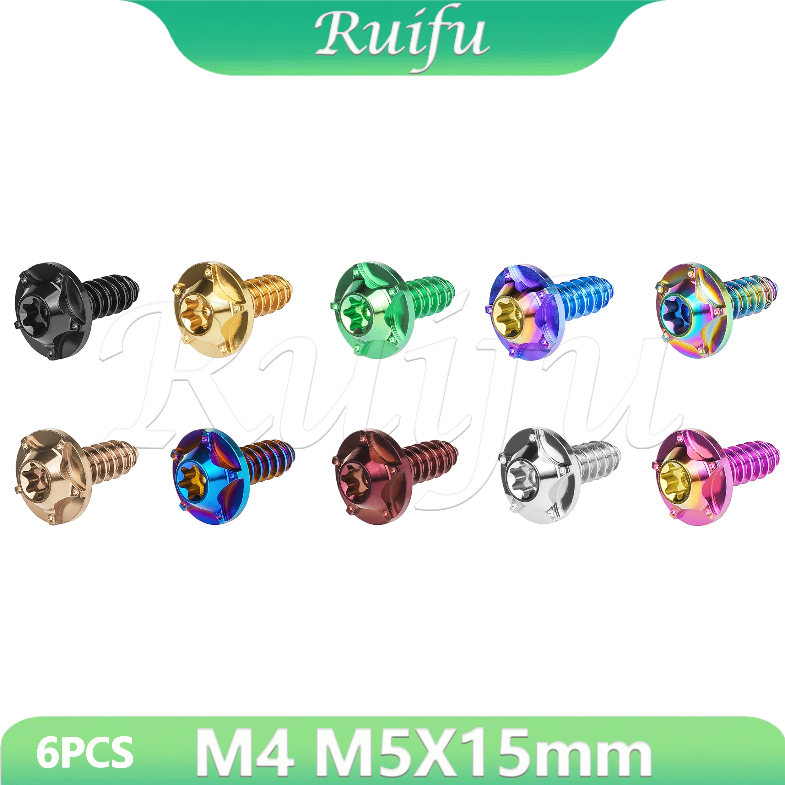 Ruifu  Titanium Bolt 6pcs M4x15mm M5x15mm refitting  Diy nSelf Tapping  for Motorcycle Car Boat