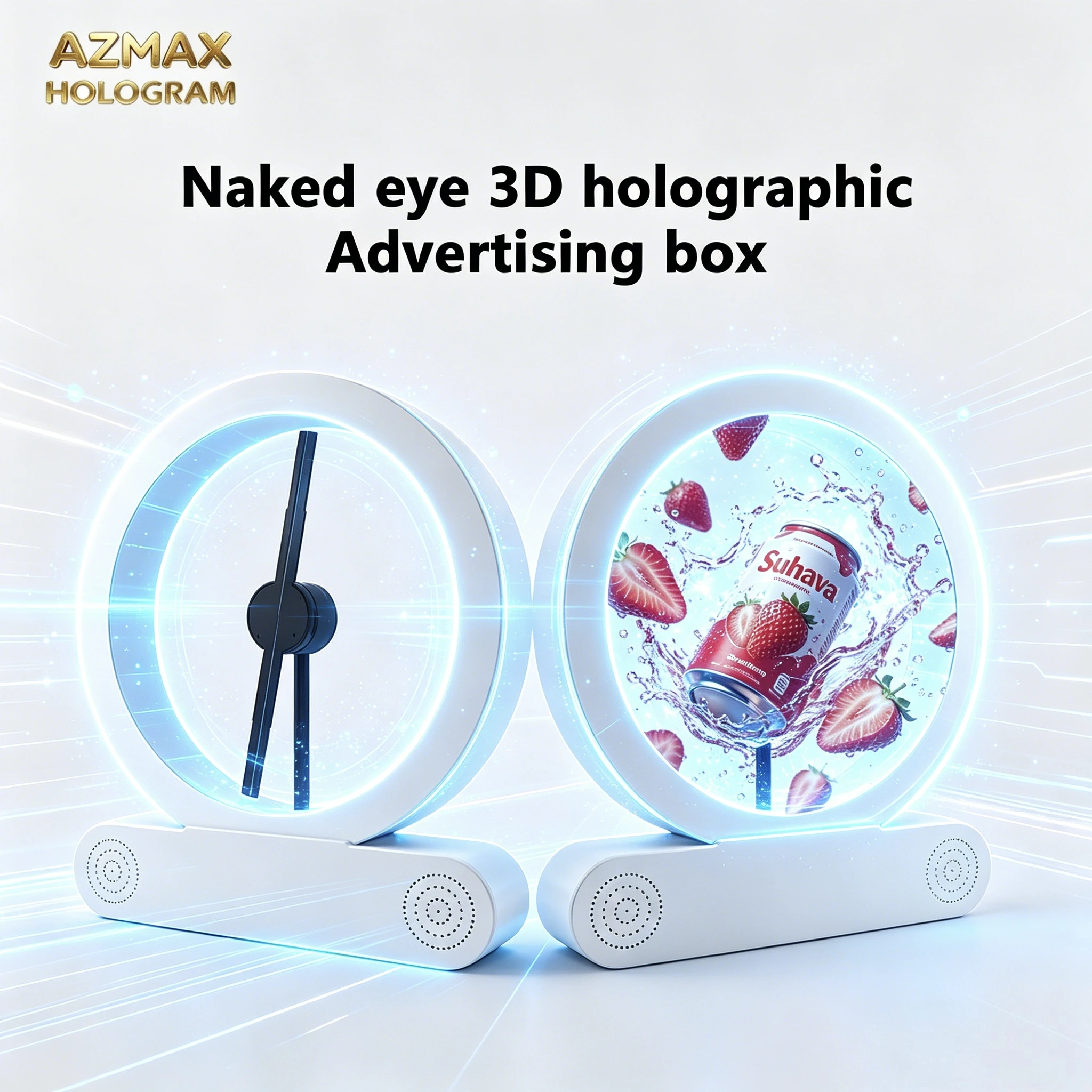 New White 3D Holographic Fan LED Light Display Box - for Stores Bars Party Xmas Desktop Decor Video & Image Playing Feature