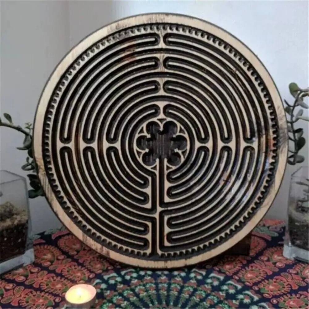 Wooden Labyrinth Board Prayer Chartres Wood Carving Maze Meditation Puzzle Toy