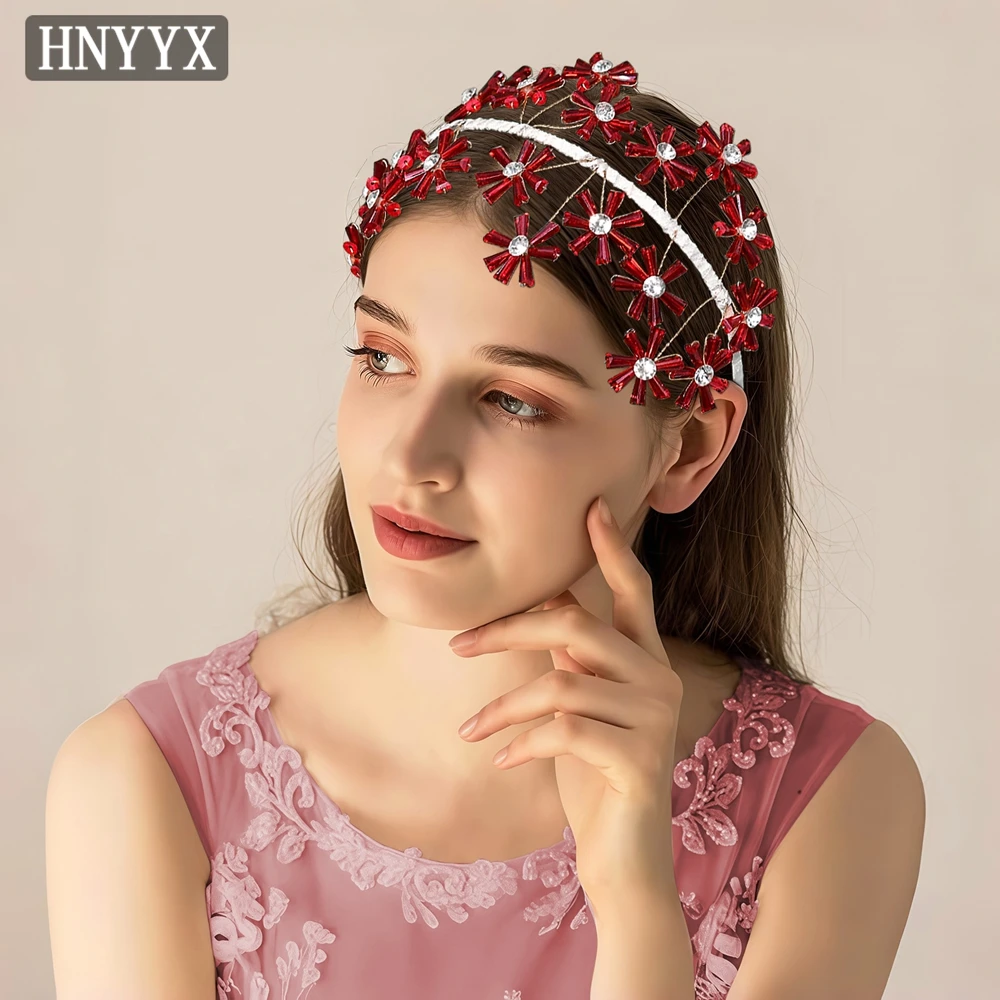 

HNYYX Gorgeous Bridal Wedding Hair Accessories Red Crystal Headband Elegant Girls Hair Hoop Christmas Day Women's Headpiece A404