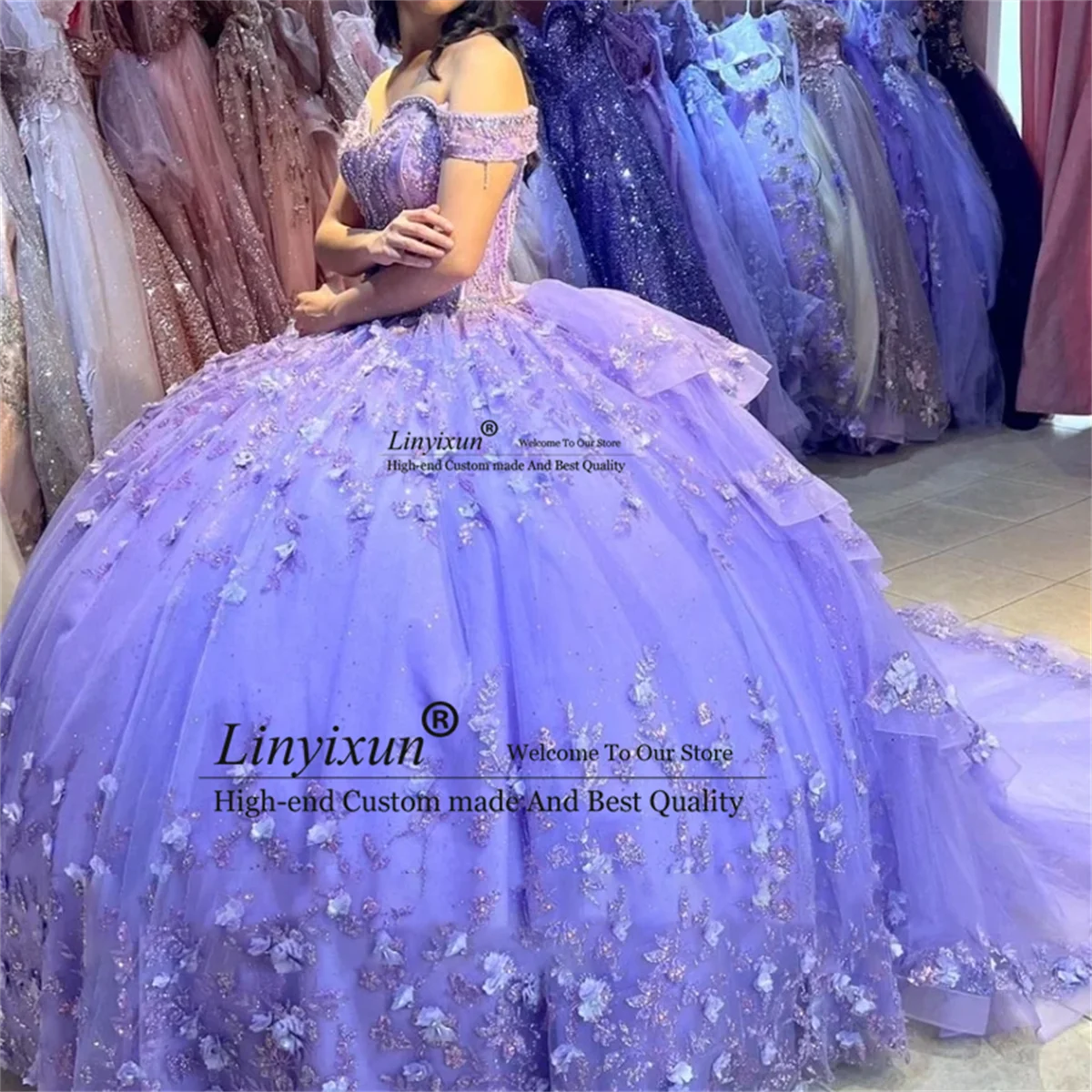 Robe de Quinceanera µbrillante avec perles, appliques florales 3D, dentelle avec train détaché, robe de RhSweet, fête d'anniversaire, 15, 16