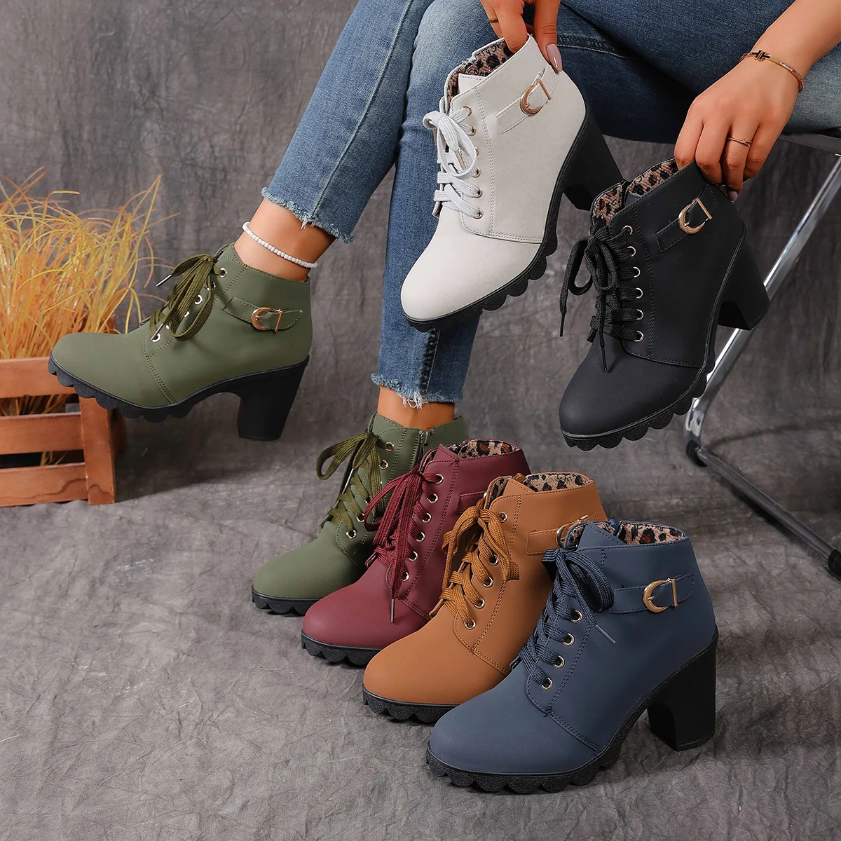 Autumn 2025 Women High Heel Ankle Boots Lace Up Comfortable Short Boots Fashion New Retro Trend Lady Shoes Women Botas De Mujer