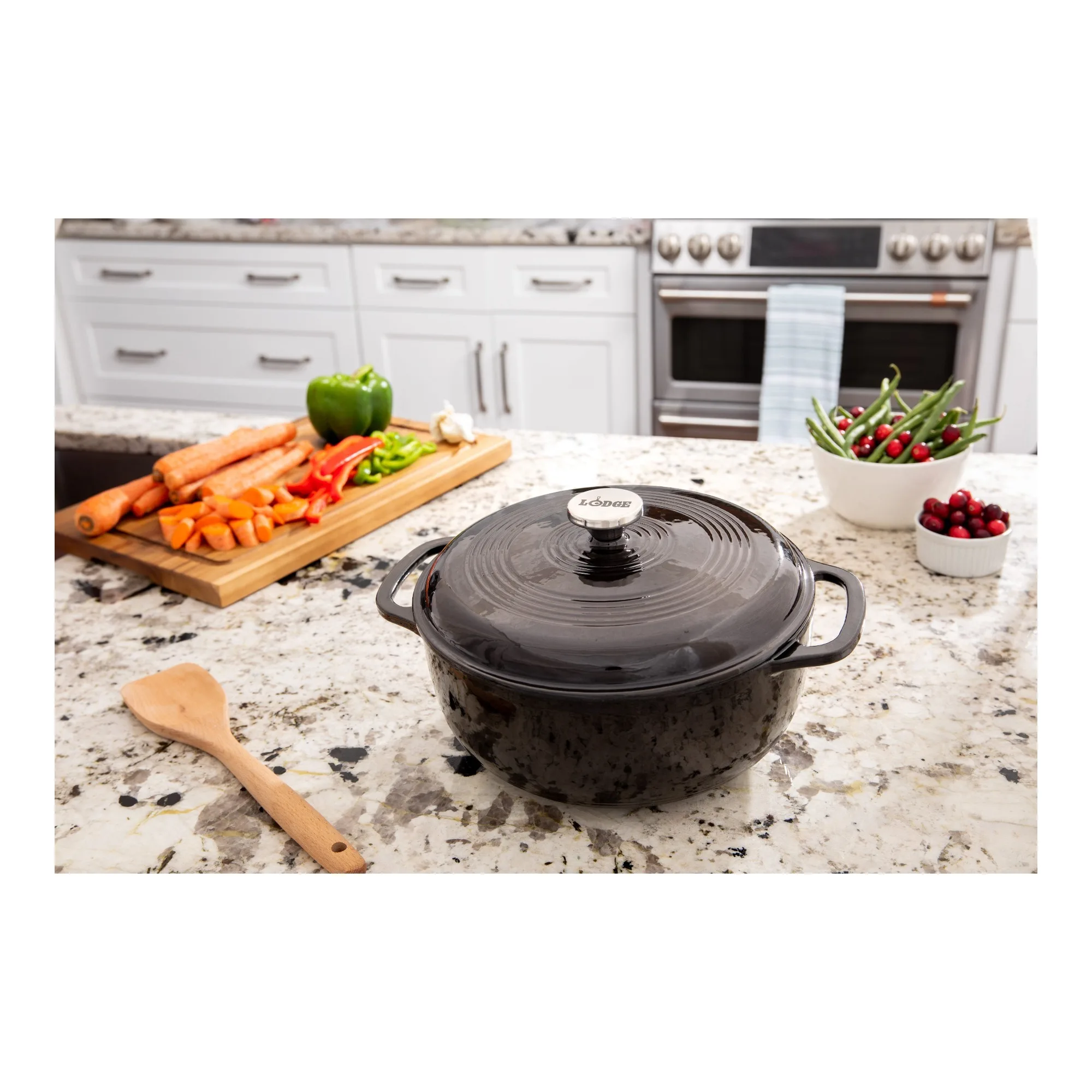 

Cast Iron 6 Quart Enameled Dutch Oven,Versatile Cooking, Midnight Chrome Black