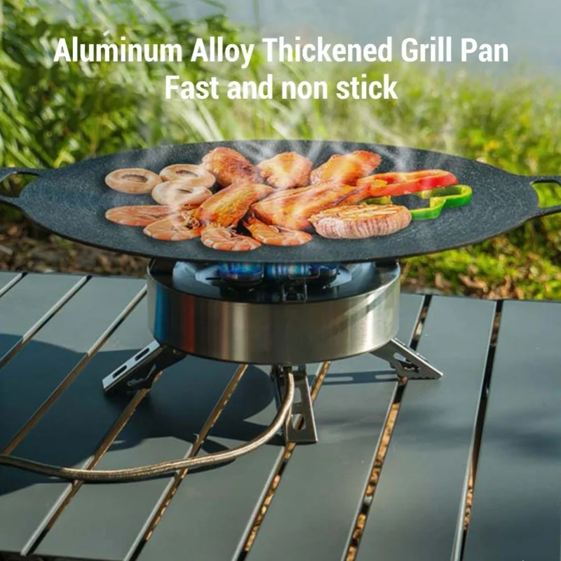 Round Griddle Anti Stick Coating Aluminum Alloy Double Handle Round Grill Pan For Picnic BBQ Cooking Machine BBQ 30cm / 33cm
