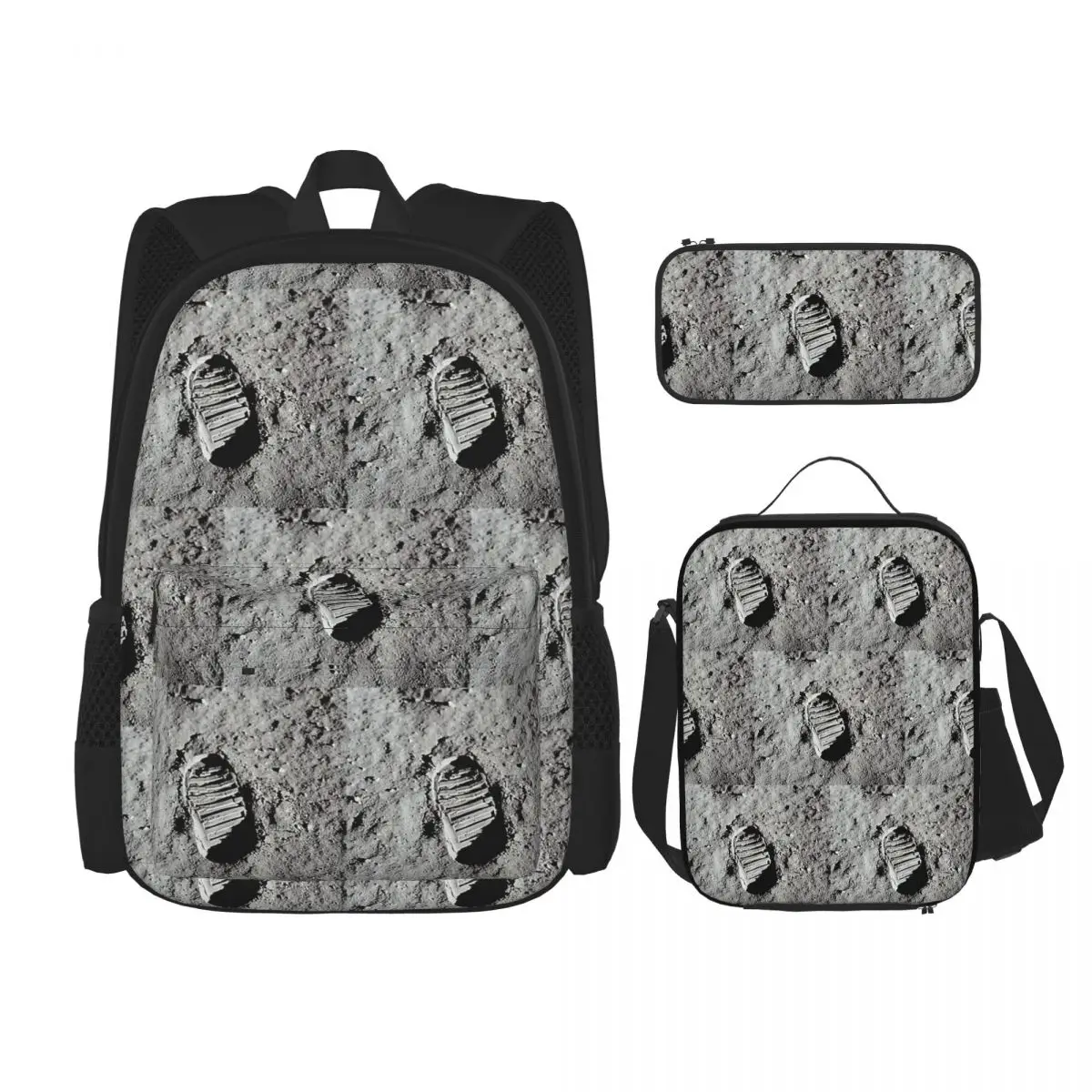 

Footprint On The Moon By Buzz Aldrin Apollo Backpacks Kids Bookbag School Bags Rucksack Lunch Bag Pen Bag Three-Piece Set