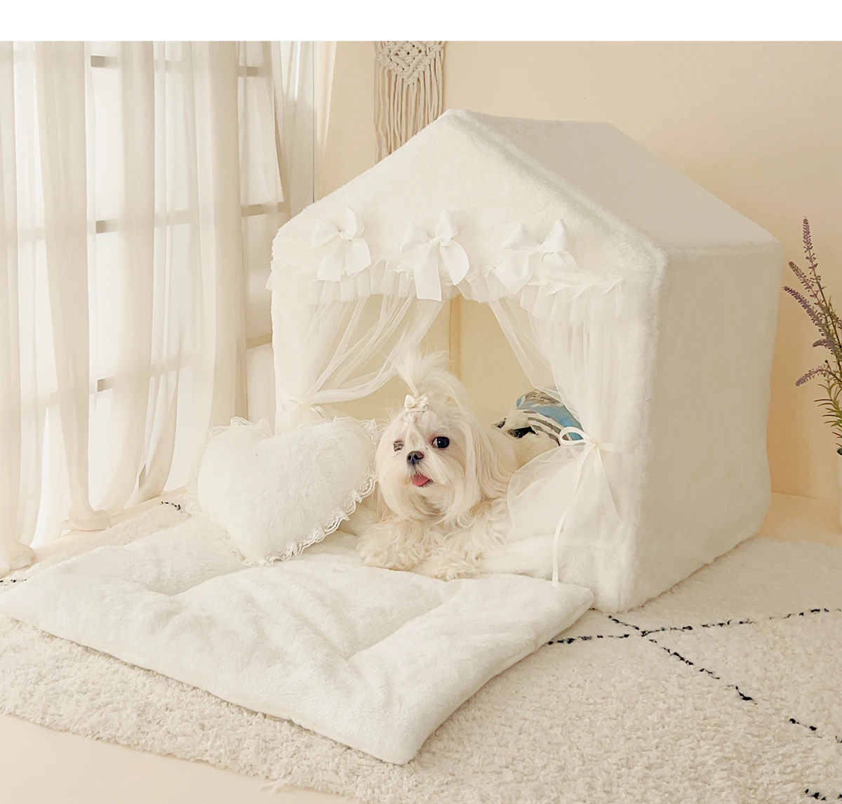 Pet Luxury Princess House Fluffy Winter Warm Dog Cat Puppy Kitten Items Bed Sofa Kennel Nest Removable Pink