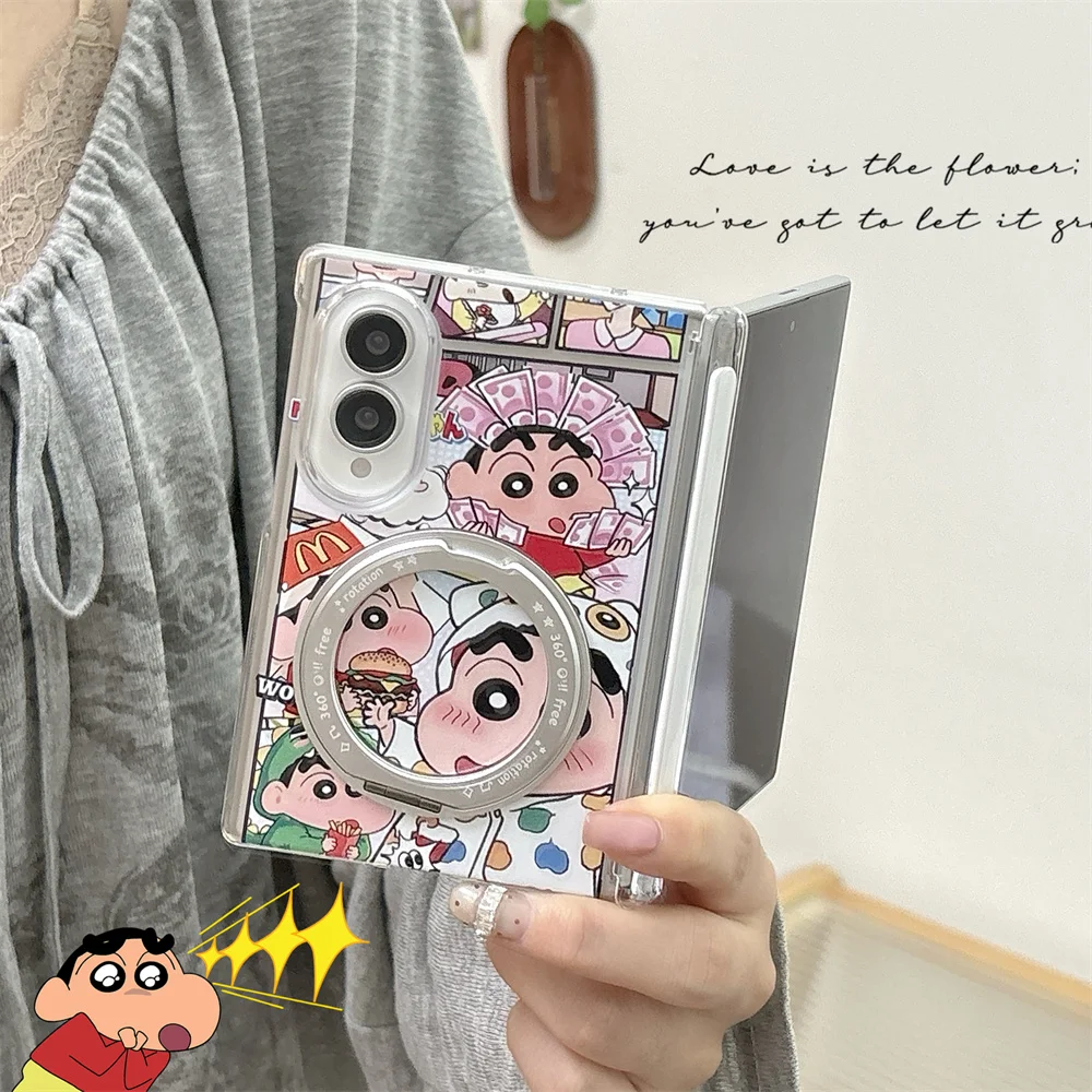 Kawaii Cartoon Cute New Kid 360° Magnetic Fold Phone Case for Samsung Galaxy Z Fold 8 Cover For Magsafe Stand Chain Cases