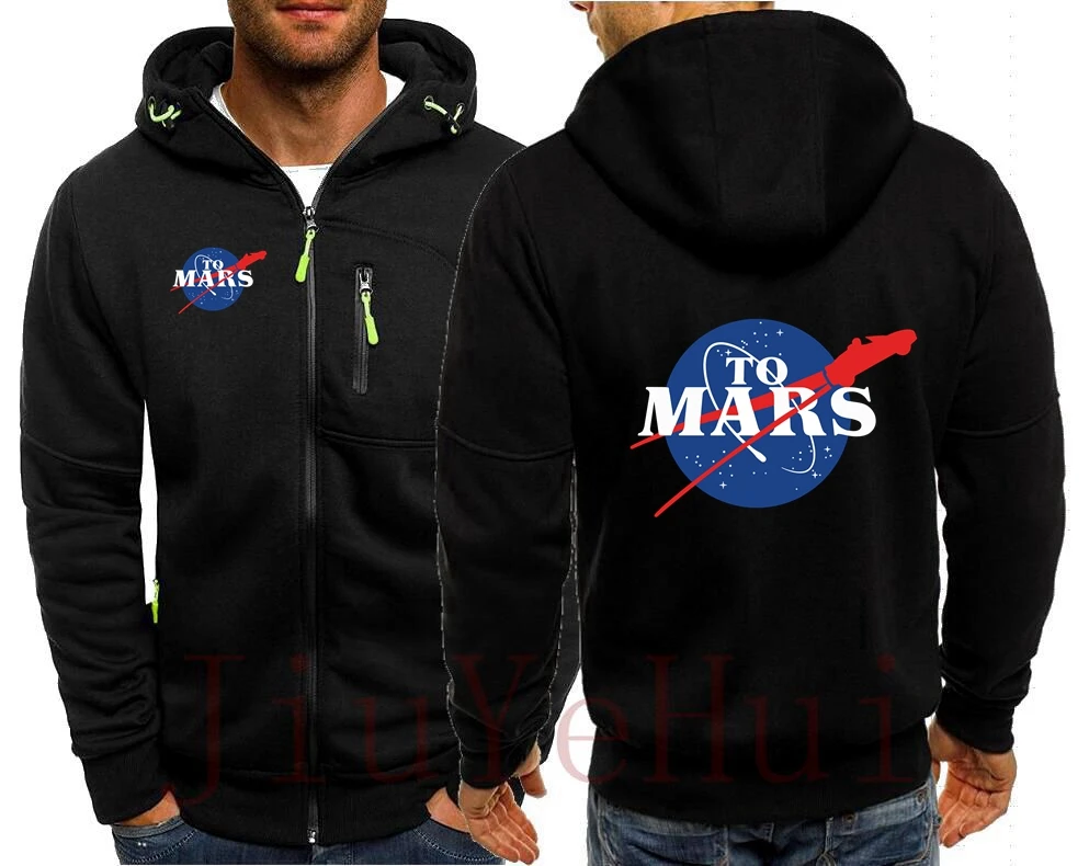 Homens Mars SpaceX preto Zipper moletons com capuz, Hoodies populares, Jaqueta de namorado, Roupas masculinas, Casacos, NASAS