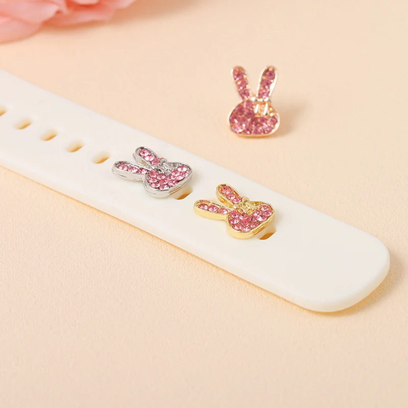 Cute Watchband Charms for Iwatch Bow-knot Cartoon Rabbit Decorative Stud Bracelet Charms Nails Universal Silicone Strap Jewelry