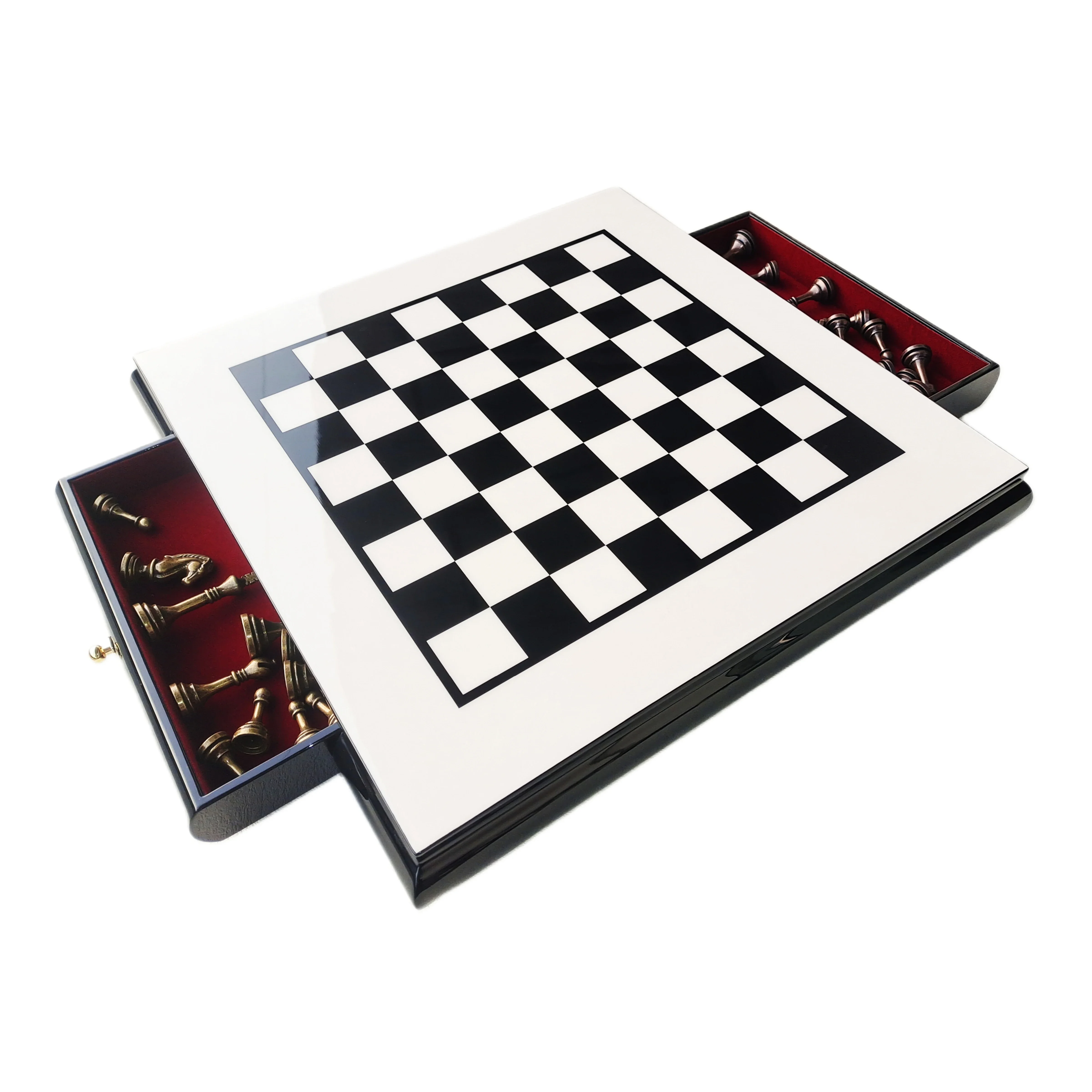 Supplier wholesale luxury handmade chess sets with wooden quality piano paint with drawer chess sets